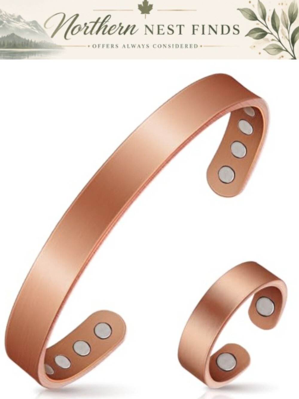 Pure Copper Magnetic Bracelet & Thumb Ring Set Adjustable